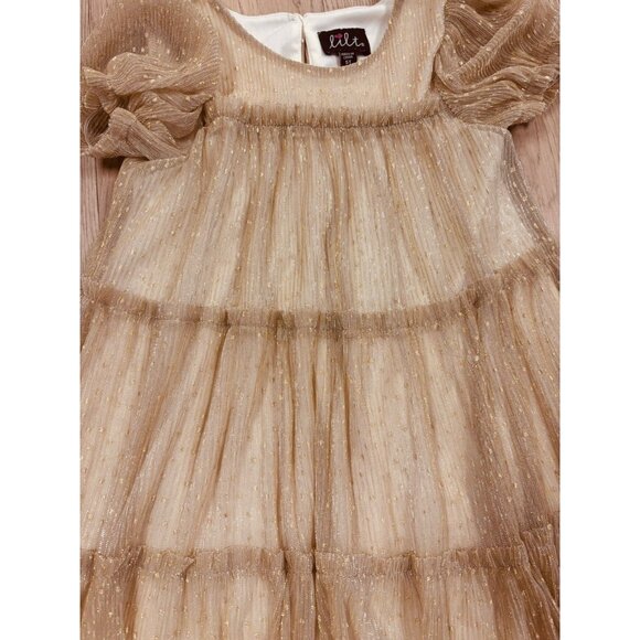 Lilt Puffed Sleeve Dress Girls Gold Tool Size 5 - Picture 2 of 3